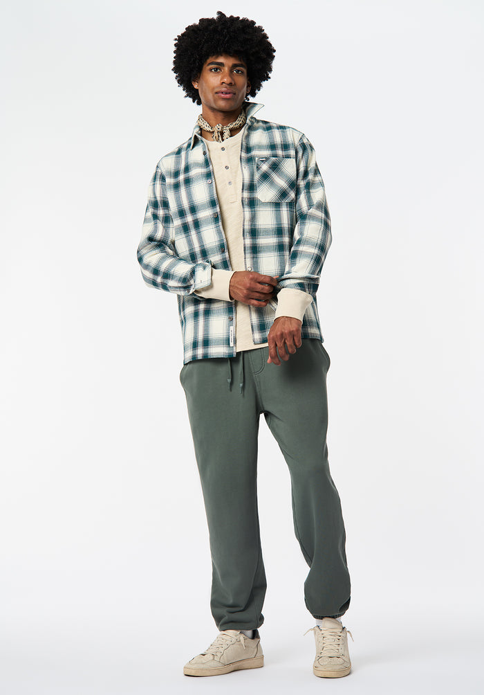Buffalo Men Shirts Green Woven Woven Long Sleeve Long-Sleeve Plaid Pattern