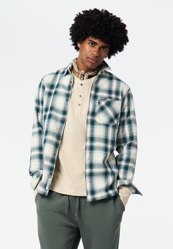 Buffalo Men Shirts Green Woven Woven Long Sleeve Long-Sleeve Plaid Pattern