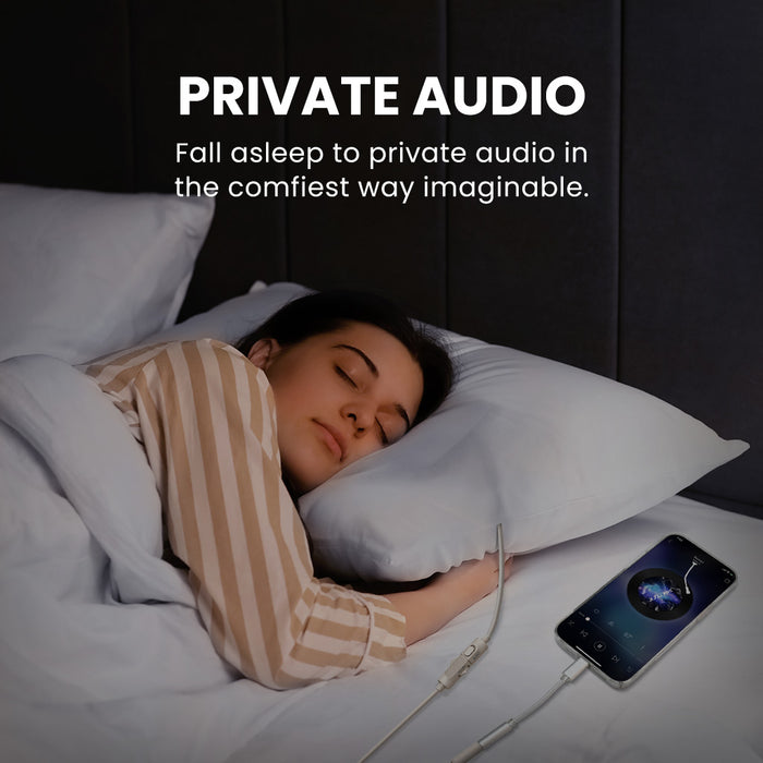 Slumber B Wired Pillow Speaker for Sleeping featuring soft audio playback of white noise, audiobooks, or music from phone for undisturbed sleep