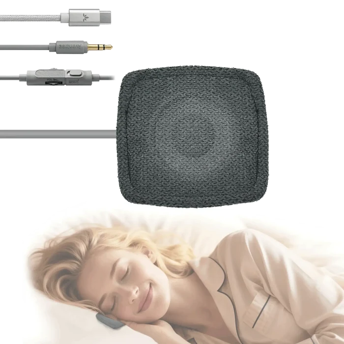 Slumber Mini Ultra-Thin Wired Pillow Speaker for Sleeping, USB-C and AUX compatible with phones and tablets, fully wired with no batteries