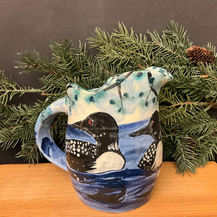 Small Blue Pitcher with Loons