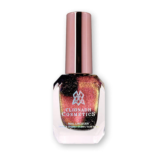 Nail polish bottle containing Solar Friction nail Lacquer on a white background.