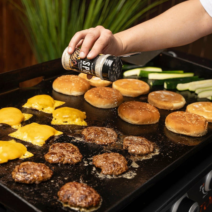 Image of SPG seasoning put on a burger.