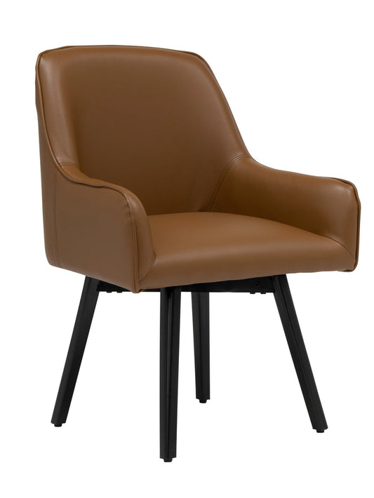 Spire Luxe Swivel Chair with Arms Blended Leather Metal Legs, Black / Caramel 70188