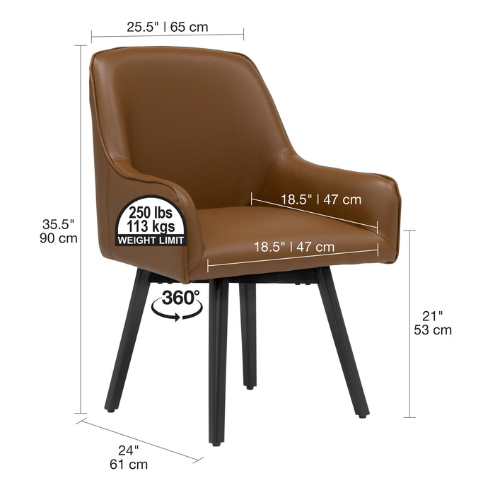 Spire Luxe Swivel Chair with Arms Blended Leather Metal Legs, Black / Caramel 70188
