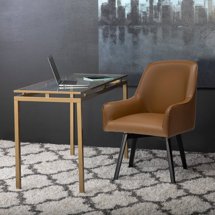 Spire Luxe Swivel Chair with Arms Blended Leather Metal Legs, Black / Caramel 70188