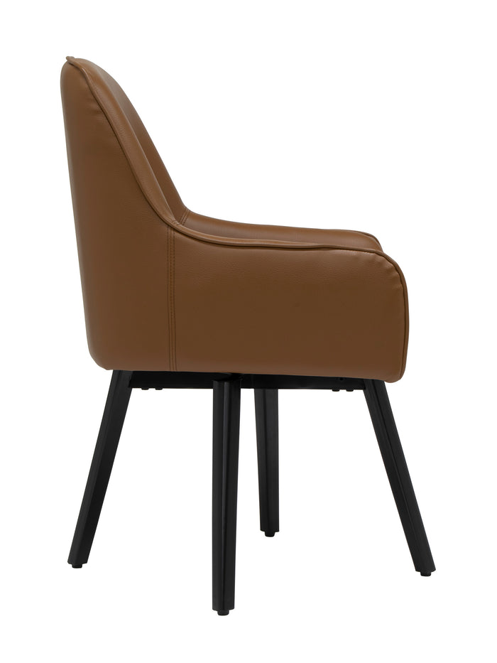 Spire Luxe Swivel Chair with Arms Blended Leather Metal Legs, Black / Caramel 70188