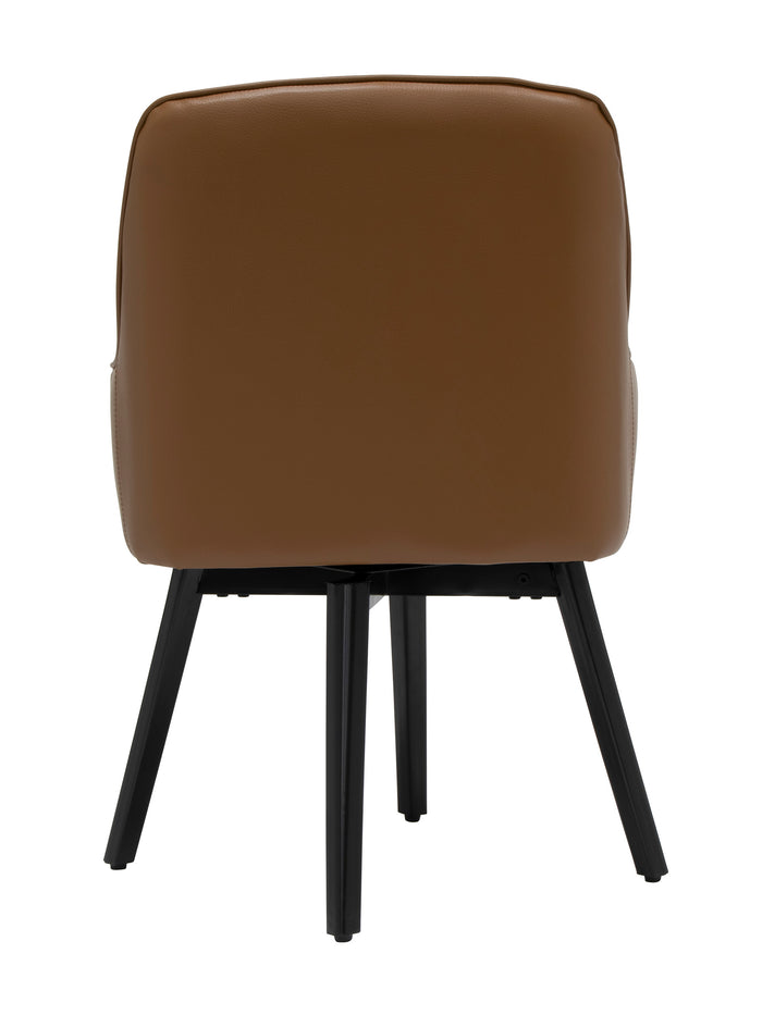 Spire Luxe Swivel Chair with Arms Blended Leather Metal Legs, Black / Caramel 70188