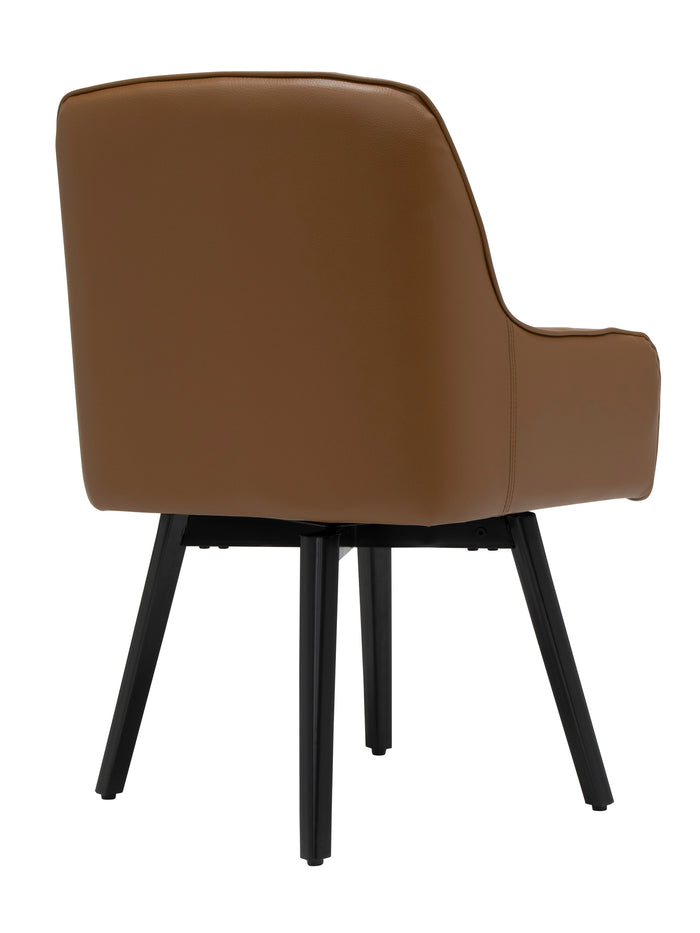 Spire Luxe Swivel Chair with Arms Blended Leather Metal Legs, Black / Caramel 70188