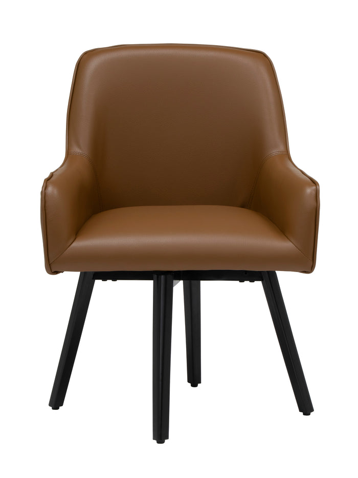 Spire Luxe Swivel Chair with Arms Blended Leather Metal Legs, Black / Caramel 70188