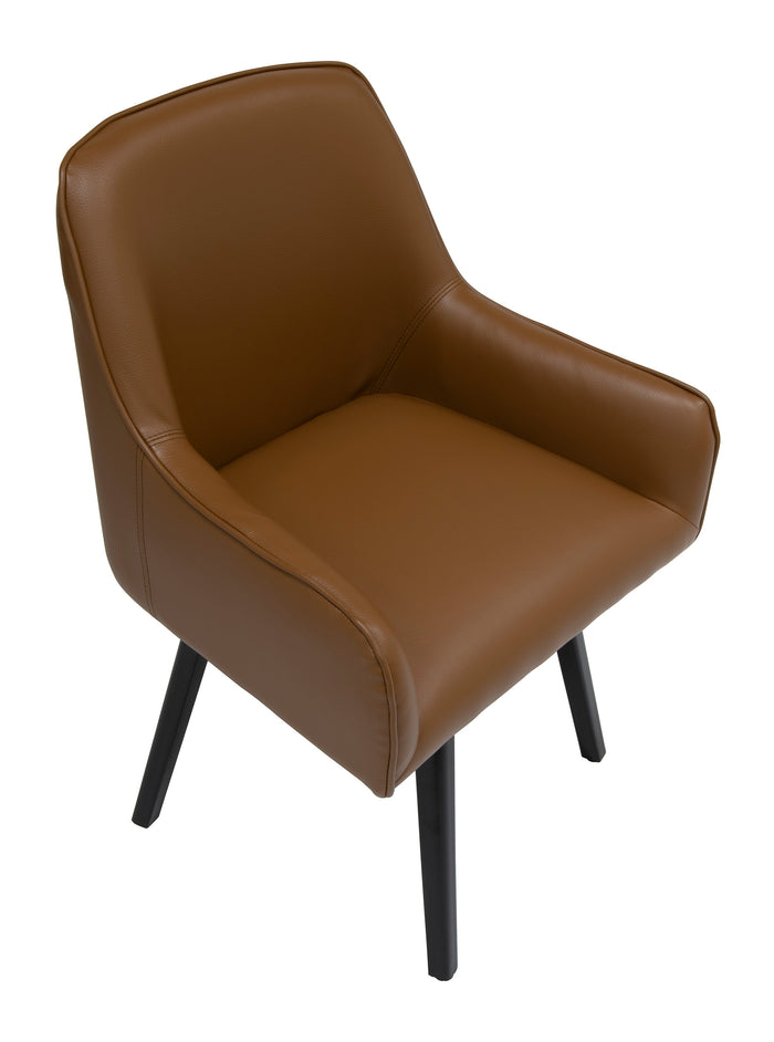 Spire Luxe Swivel Chair with Arms Blended Leather Metal Legs, Black / Caramel 70188