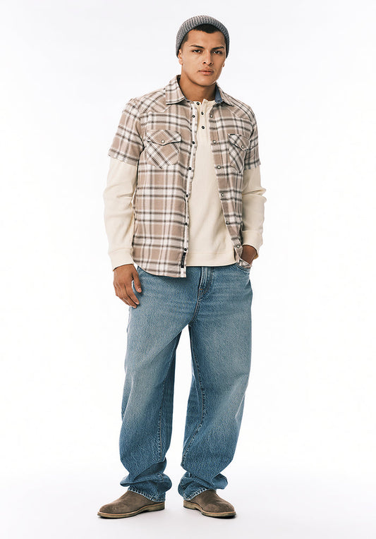 Buffalo Men Shirts Grey Woven Woven Short Sleeve Lightweight Cotton Blend Short Sleeve