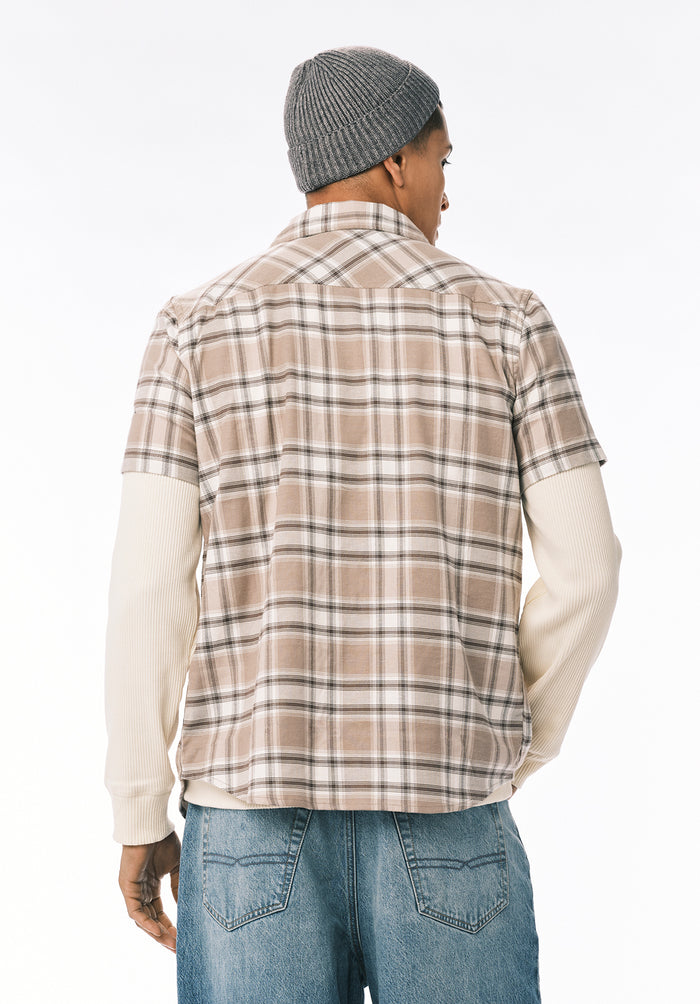 Buffalo Men Shirts Grey Woven Woven Short Sleeve Lightweight Cotton Blend Short Sleeve