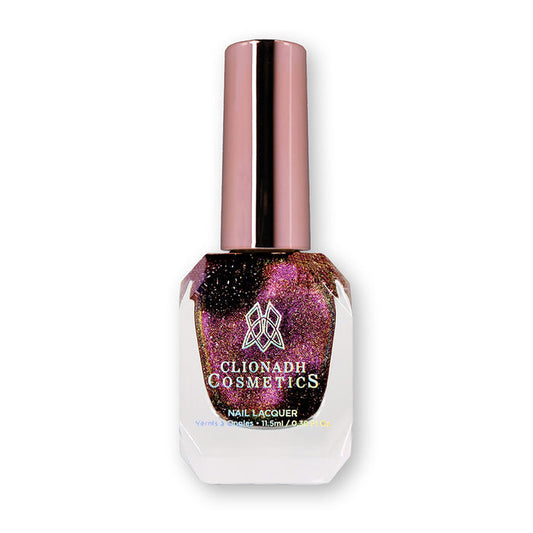 Bottle of nail polish containing Static Stardust on a white background.