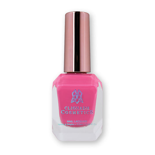 Bottle of nail polish containing Stratus Nail Lacquer on white background.