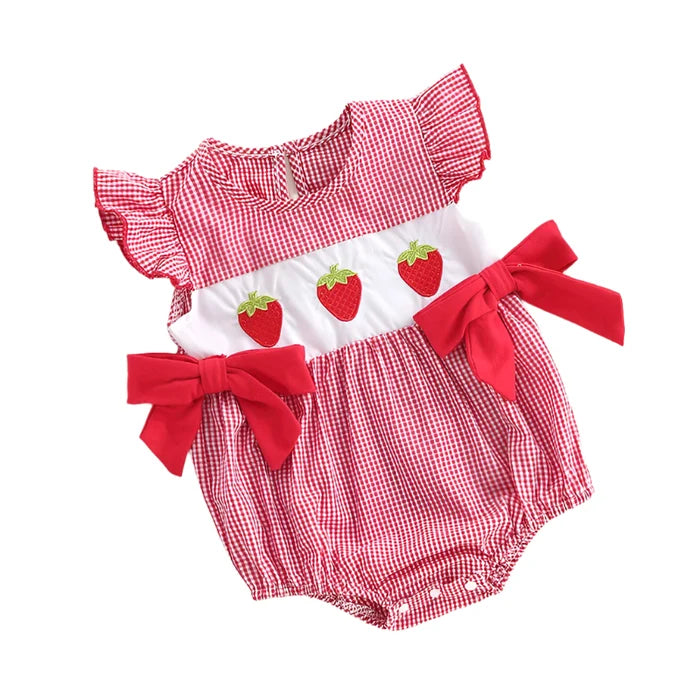 STRAWBERRIES Plaid Bowtie Romper