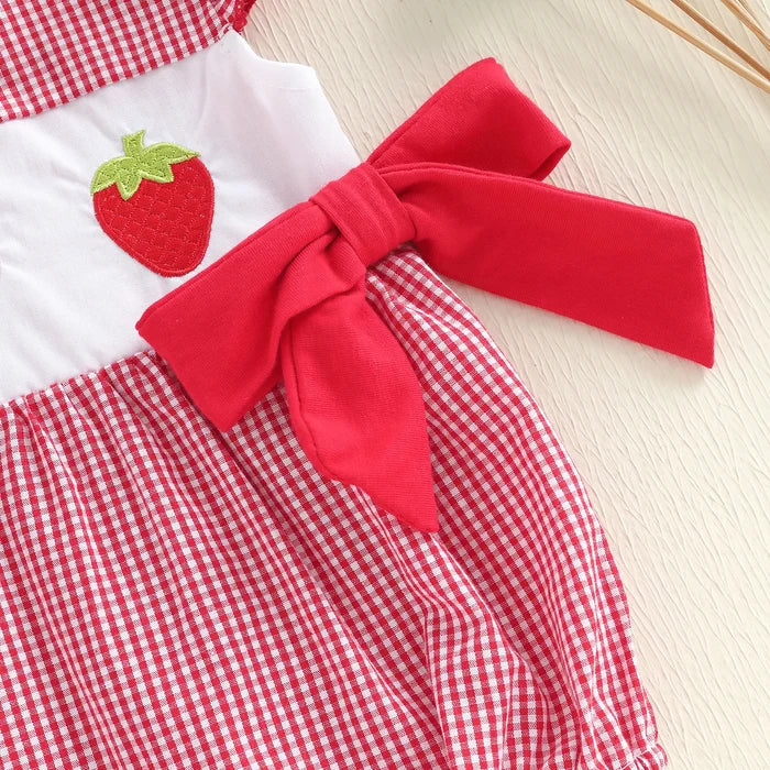 STRAWBERRIES Plaid Bowtie Romper