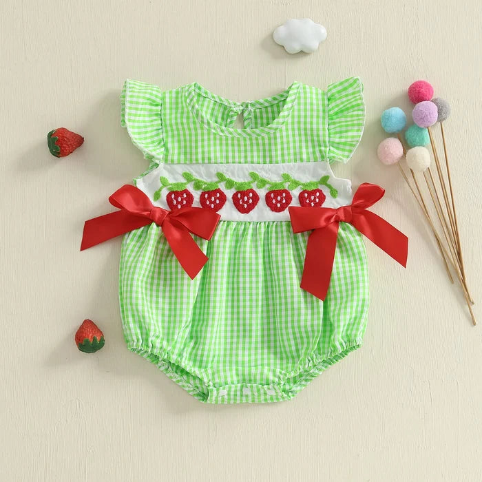 STRAWBERRIES Plaid Bowtie Romper