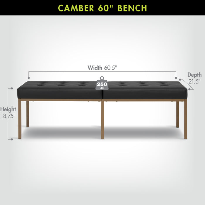 Studio Designs Camber Bench - 60" - Chrome Legs and Tufted Leather - Modern Entryway Bench, Bronze / Black 72152