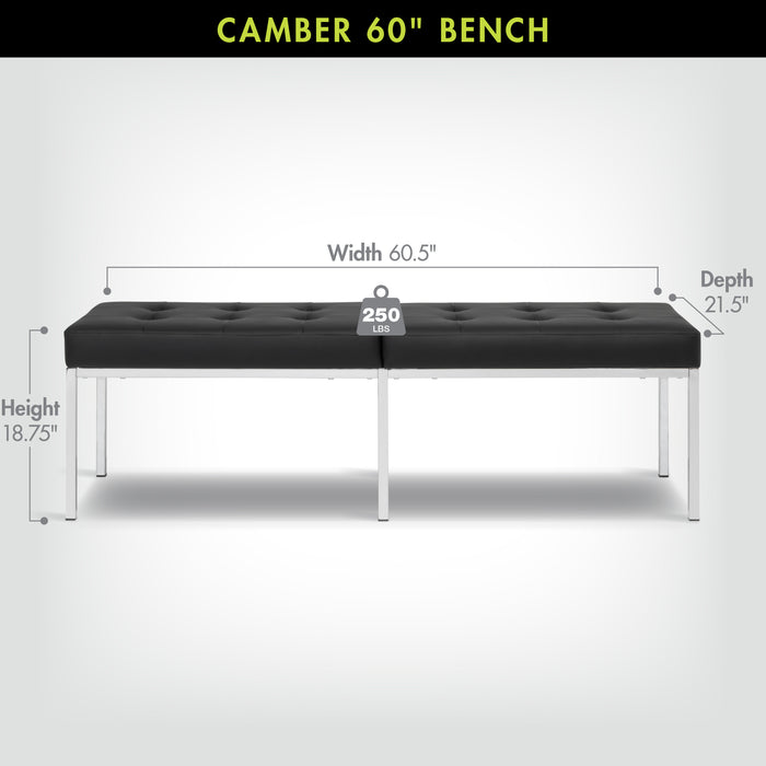 Studio Designs Camber Bench - 60" - Chrome Legs and Tufted Leather - Modern Entryway Bench, Chrome / Black 72150