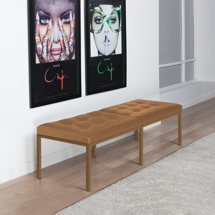Studio Designs Camber Bench - 60" - Chrome Legs and Tufted Leather - Modern Entryway Bench, Bronze / Caramel 72151