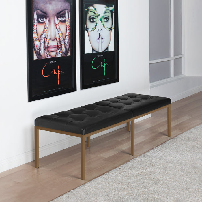 Studio Designs Camber Bench - 60" - Chrome Legs and Tufted Leather - Modern Entryway Bench, Bronze / Black 72152