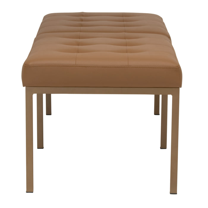 Studio Designs Camber Bench - 60" - Chrome Legs and Tufted Leather - Modern Entryway Bench, Bronze / Caramel 72151