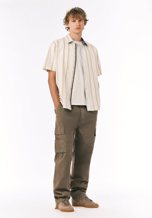 Buffalo Men Shirts White Woven Woven Short Sleeve 100% Cotton Short Sleeve