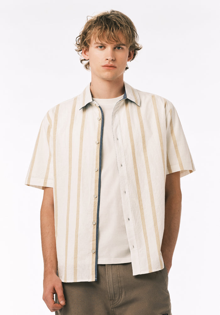 Buffalo Men Shirts White Woven Woven Short Sleeve 100% Cotton Short Sleeve