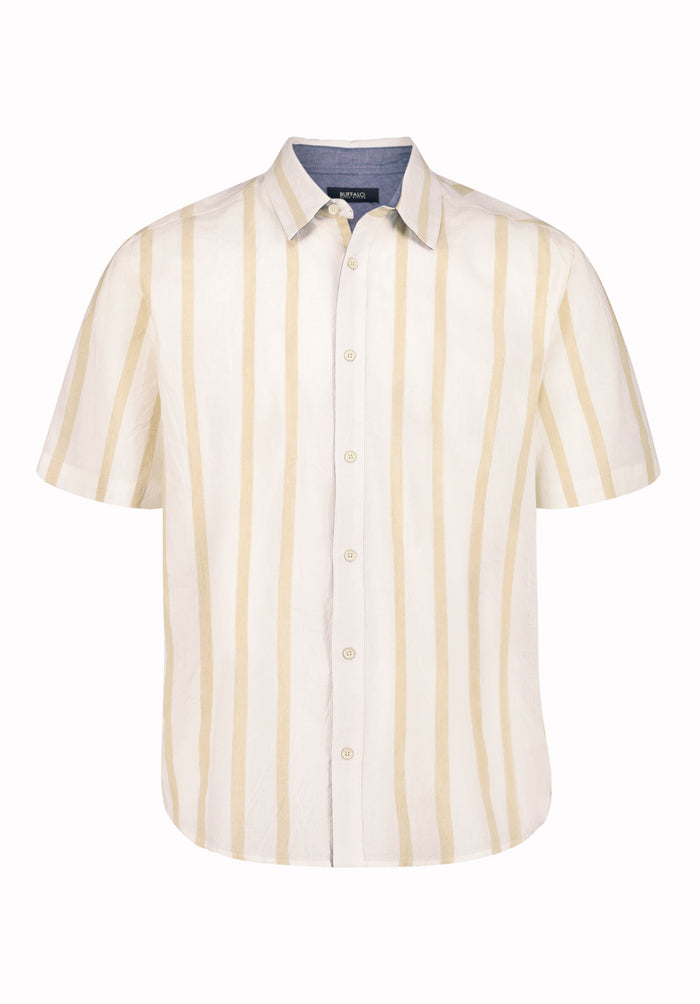 Buffalo Men Shirts White Woven Woven Short Sleeve 100% Cotton Short Sleeve