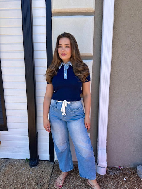 Sweater w/ Denim Contrast