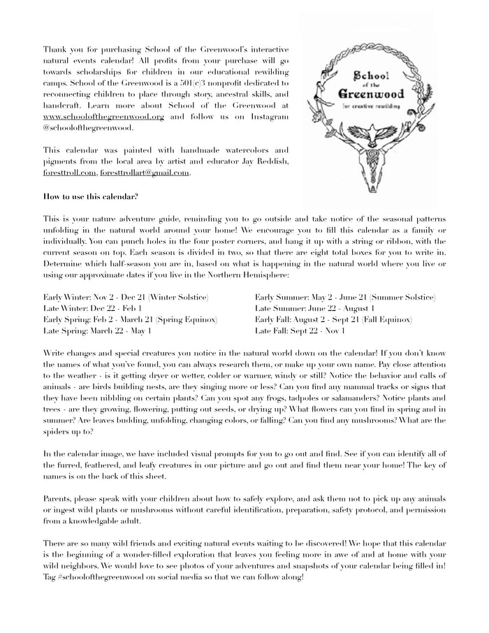 The School of the Greenwood Natural Events Calendar - by The School of the Greenwood - K. A. Artist Shop