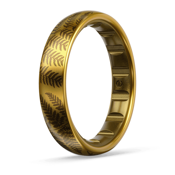 Thin Forest Ferns Metal Hybrid Ring - 18K Gold Plated Titanium