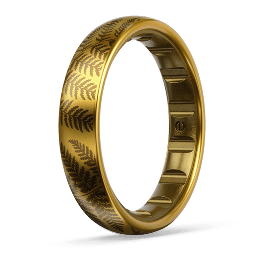 Thin Forest Ferns Metal Hybrid Ring - 18K Gold Plated Titanium