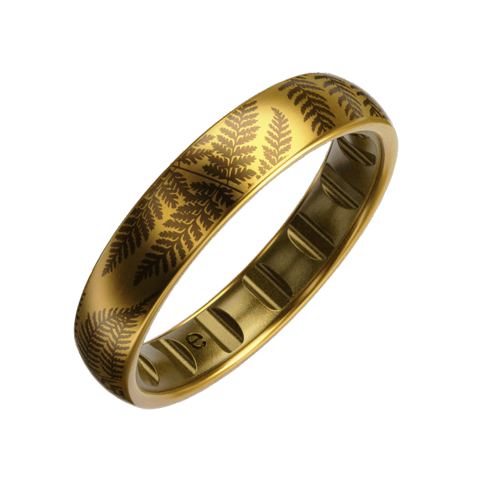 Thin Forest Ferns Metal Hybrid Ring - 18K Gold Plated Titanium