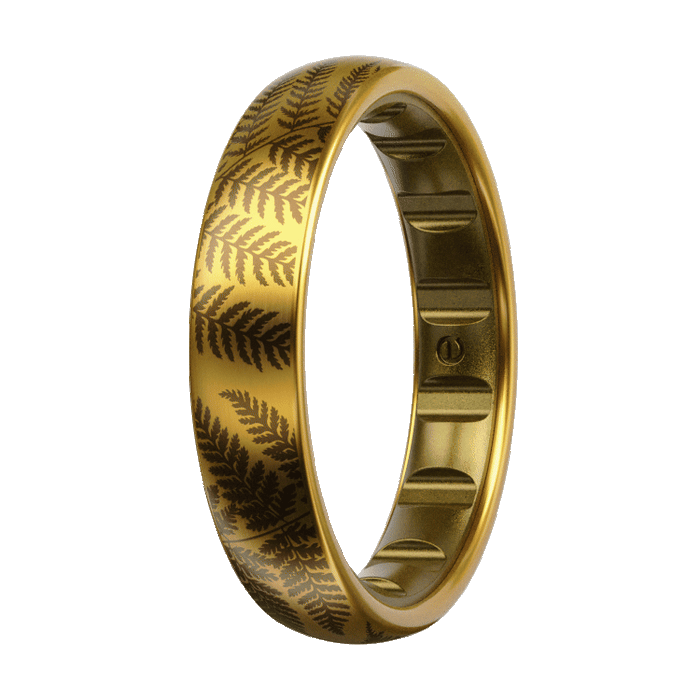 Thin Forest Ferns Metal Hybrid Ring - 18K Gold Plated Titanium