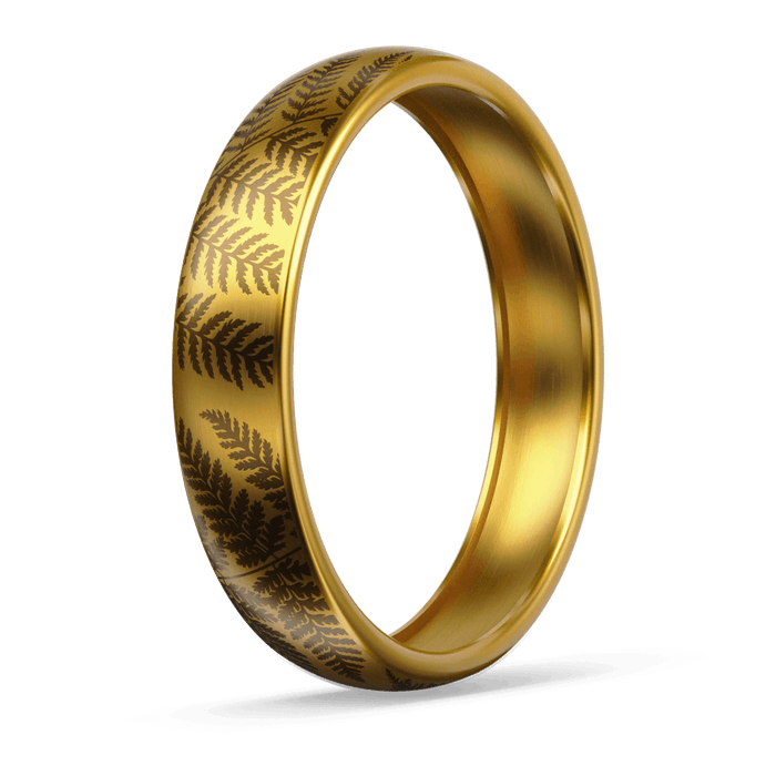 Thin Forest Ferns Metal Hybrid Ring - 18K Gold Plated Titanium
