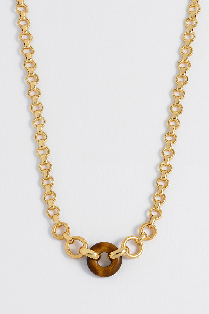 Tigers Eye Graduated Round Link Chain Necklace