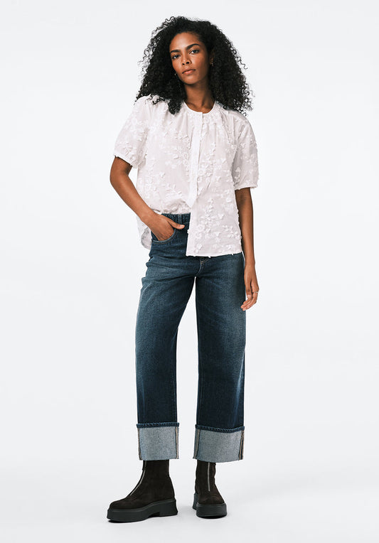 Buffalo Women Shirts White Woven Woven Long Sleeve Round Neckline Short Sleeve