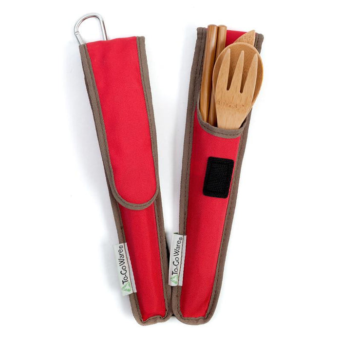 to-go ware bamboo utensil set - classic cayenne includes one spoon, fork, knife and a set of chopsticks