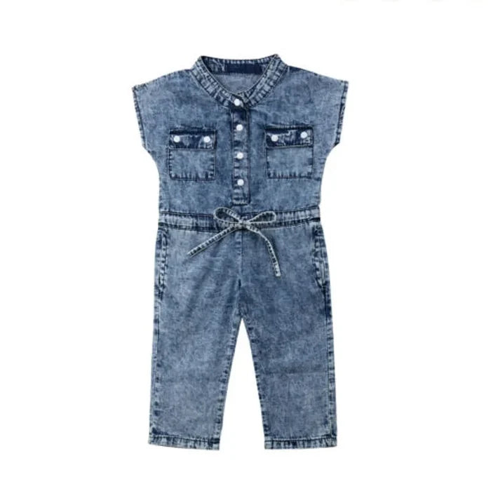 Toddler Girl Denim Overall Romper – Sleeveless One-Piece Jumpsuit Outfit (Casual & Cute)