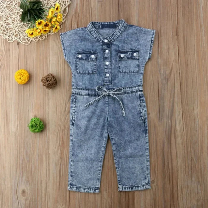 Toddler Girl Denim Overall Romper – Sleeveless One-Piece Jumpsuit Outfit (Casual & Cute)