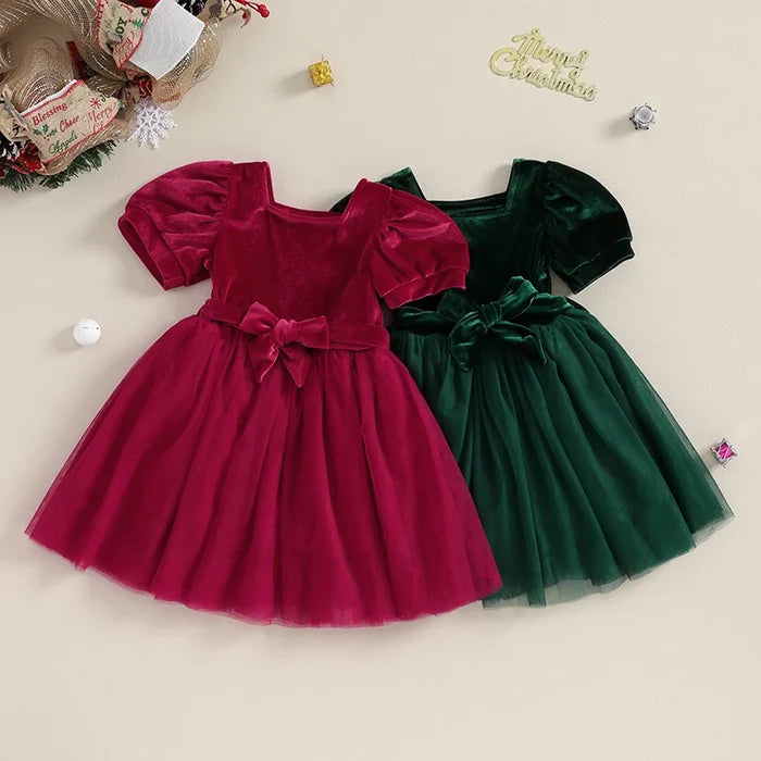 Toddler Girl Tulle Princess Dress – Puff Sleeve Square Neck Layered Party Dress for Fall (6M–4Y)