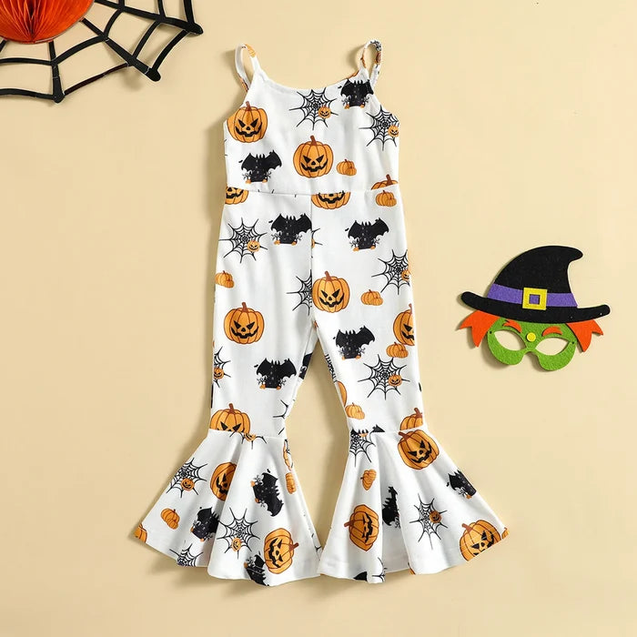Toddler Halloween Jumpsuit – 0–5Y Sleeveless Spaghetti Strap Bodysuit with Flared Hem for Boys & Girls