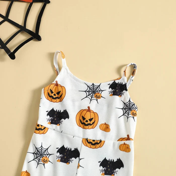Toddler Halloween Jumpsuit – 0–5Y Sleeveless Spaghetti Strap Bodysuit with Flared Hem for Boys & Girls