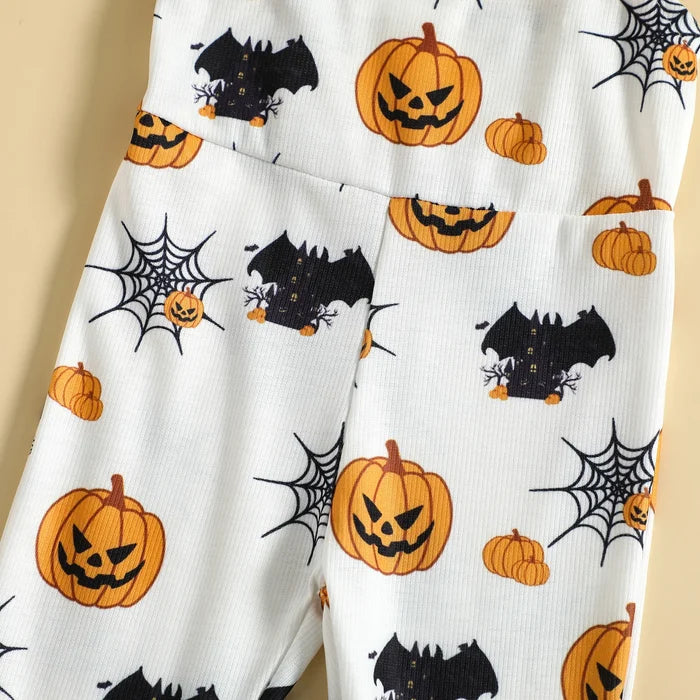 Toddler Halloween Jumpsuit – 0–5Y Sleeveless Spaghetti Strap Bodysuit with Flared Hem for Boys & Girls
