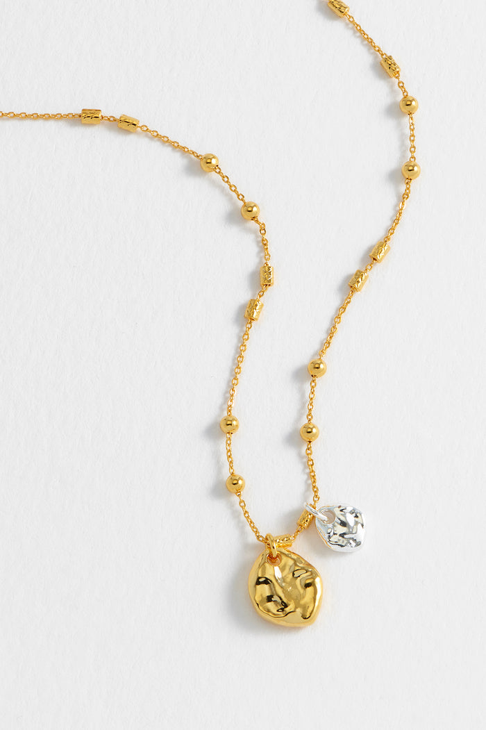Triple Beaded Chain And Molton Pebbles Necklace
