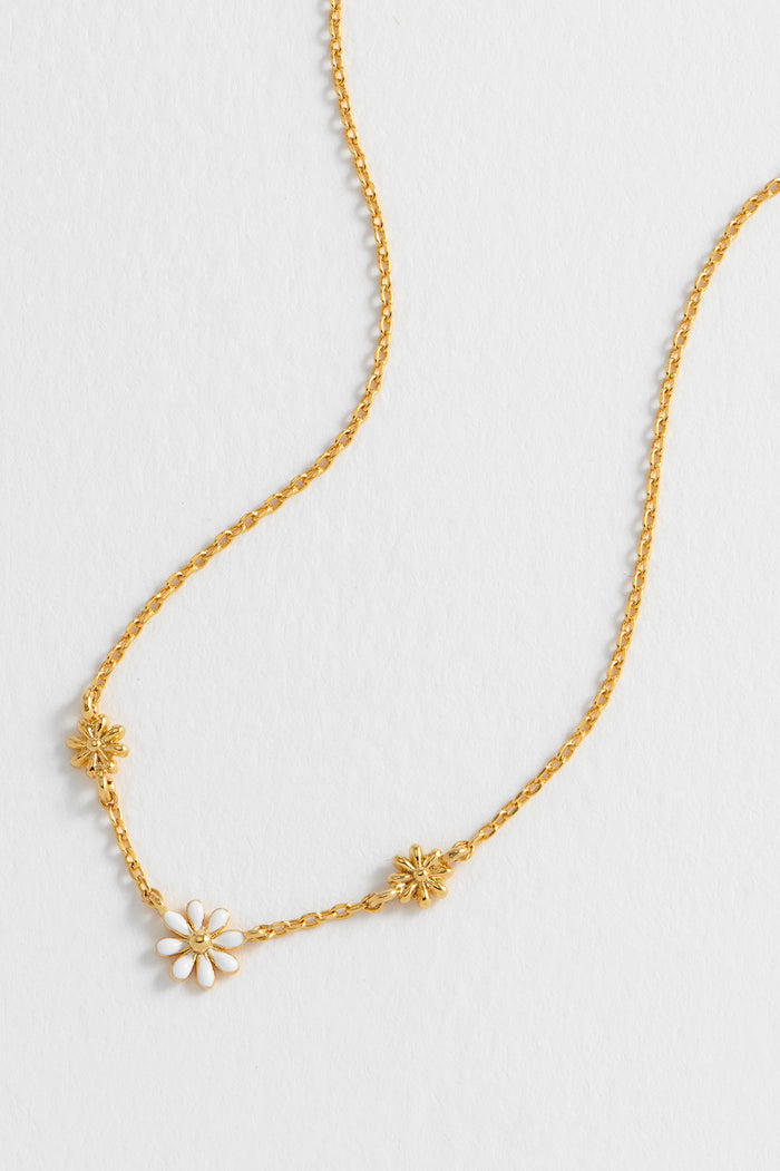 Triple Flower White Enamel Necklace