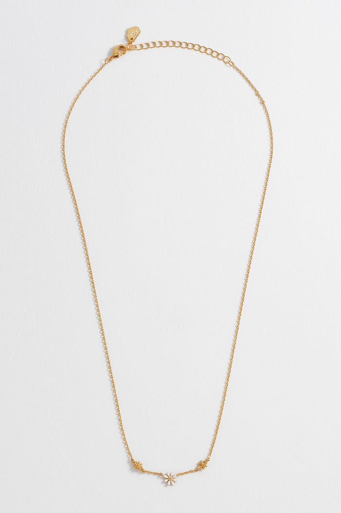Triple Flower White Enamel Necklace
