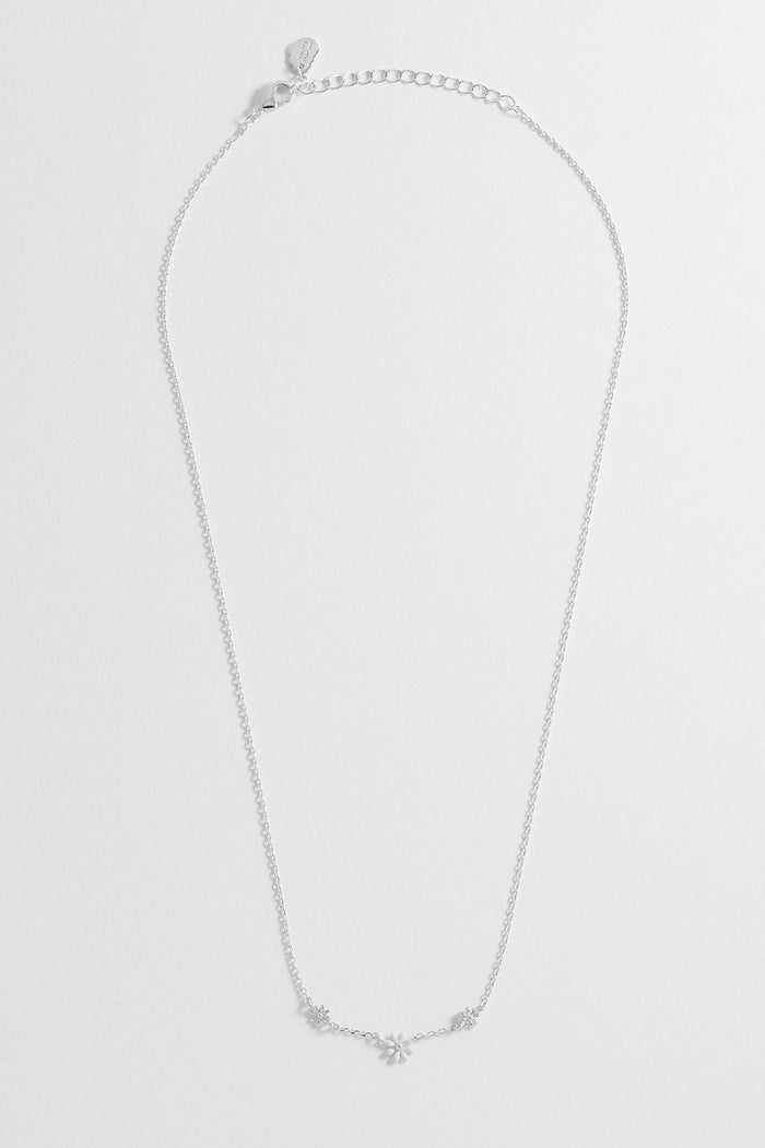 Triple Flower White Enamel Necklace